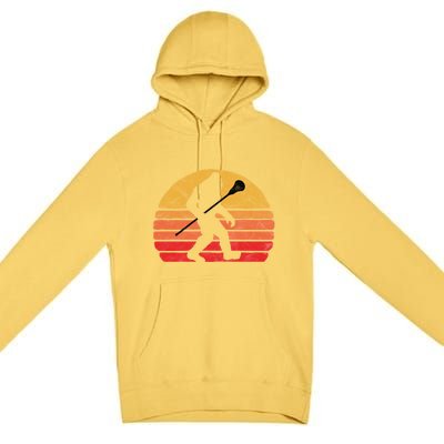 Bigfoot Lacrosse Stick Vintage Surf Sun Funny Lax Gift Premium Pullover Hoodie