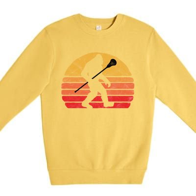 Bigfoot Lacrosse Stick Vintage Surf Sun Funny Lax Gift Premium Crewneck Sweatshirt