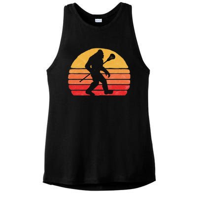 Bigfoot Lacrosse Stick Vintage Surf Sun Funny Lax Gift Ladies PosiCharge Tri-Blend Wicking Tank