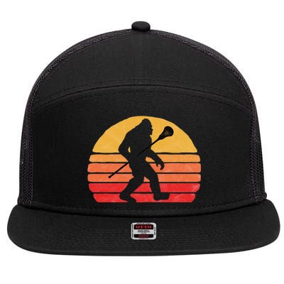 Bigfoot Lacrosse Stick Vintage Surf Sun Funny Lax Gift 7 Panel Mesh Trucker Snapback Hat