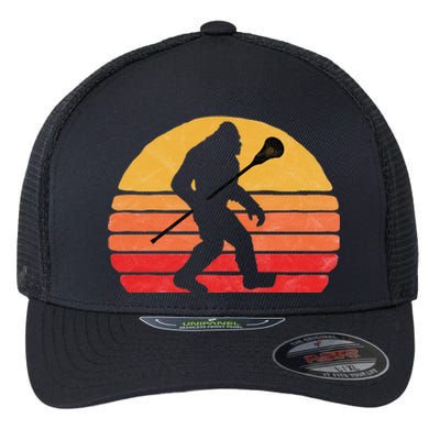 Bigfoot Lacrosse Stick Vintage Surf Sun Funny Lax Gift Flexfit Unipanel Trucker Cap