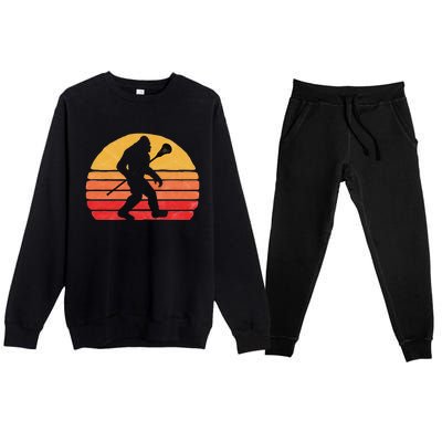 Bigfoot Lacrosse Stick Vintage Surf Sun Funny Lax Gift Premium Crewneck Sweatsuit Set