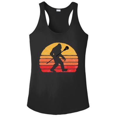 Bigfoot Lacrosse Stick Vintage Surf Sun Funny Lax Gift Ladies PosiCharge Competitor Racerback Tank