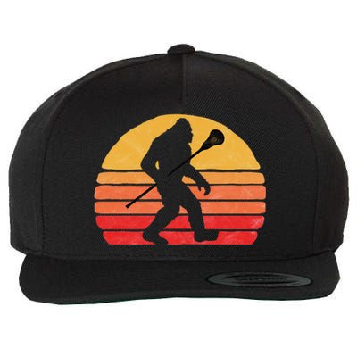 Bigfoot Lacrosse Stick Vintage Surf Sun Funny Lax Gift Wool Snapback Cap