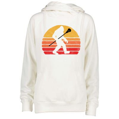 Bigfoot Lacrosse Stick Vintage Surf Sun Funny Lax Gift Womens Funnel Neck Pullover Hood