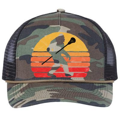 Bigfoot Lacrosse Stick Vintage Surf Sun Funny Lax Gift Retro Rope Trucker Hat Cap