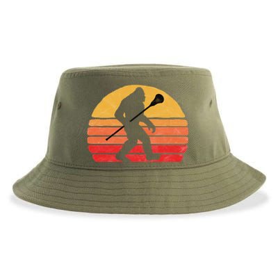 Bigfoot Lacrosse Stick Vintage Surf Sun Funny Lax Gift Sustainable Bucket Hat