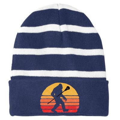 Bigfoot Lacrosse Stick Vintage Surf Sun Funny Lax Gift Striped Beanie with Solid Band