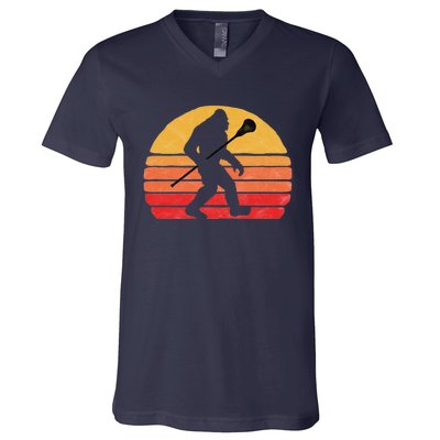 Bigfoot Lacrosse Stick Vintage Surf Sun Funny Lax Gift V-Neck T-Shirt