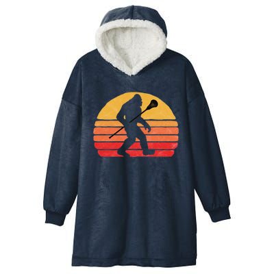 Bigfoot Lacrosse Stick Vintage Surf Sun Funny Lax Gift Hooded Wearable Blanket