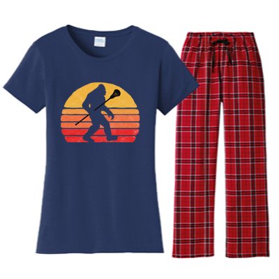 Bigfoot Lacrosse Stick Vintage Surf Sun Funny Lax Gift Women's Flannel Pajama Set