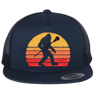 Bigfoot Lacrosse Stick Vintage Surf Sun Funny Lax Gift Flat Bill Trucker Hat