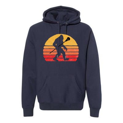 Bigfoot Lacrosse Stick Vintage Surf Sun Funny Lax Gift Premium Hoodie