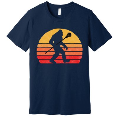 Bigfoot Lacrosse Stick Vintage Surf Sun Funny Lax Gift Premium T-Shirt