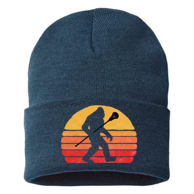 Bigfoot Lacrosse Stick Vintage Surf Sun Funny Lax Gift Sustainable Knit Beanie