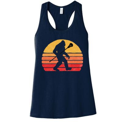 Bigfoot Lacrosse Stick Vintage Surf Sun Funny Lax Gift Women's Racerback Tank