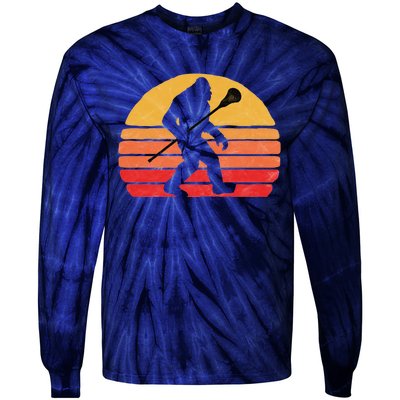 Bigfoot Lacrosse Stick Vintage Surf Sun Funny Lax Gift Tie-Dye Long Sleeve Shirt