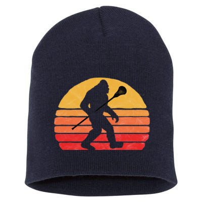 Bigfoot Lacrosse Stick Vintage Surf Sun Funny Lax Gift Short Acrylic Beanie