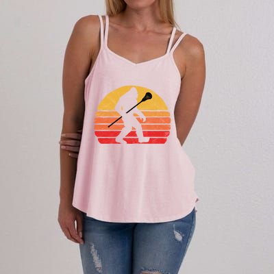 Bigfoot Lacrosse Stick Vintage Surf Sun Funny Lax Gift Women's Strappy Tank