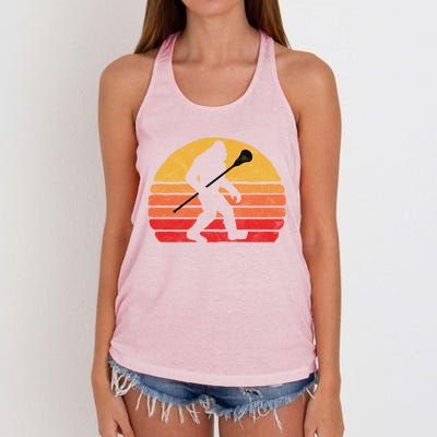 Bigfoot Lacrosse Stick Vintage Surf Sun Funny Lax Gift Women's Knotted Racerback Tank