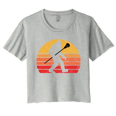 Bigfoot Lacrosse Stick Vintage Surf Sun Funny Lax Gift Women's Crop Top Tee