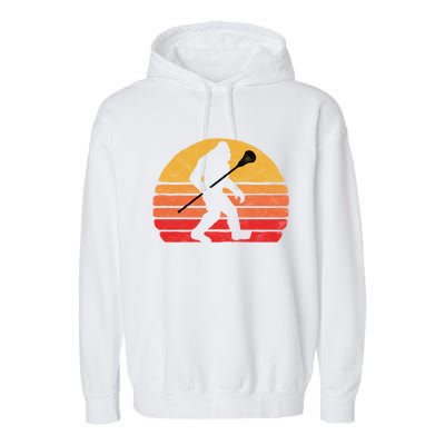 Bigfoot Lacrosse Stick Vintage Surf Sun Funny Lax Gift Garment-Dyed Fleece Hoodie