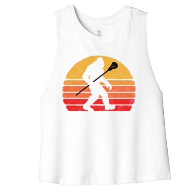 Bigfoot Lacrosse Stick Vintage Surf Sun Funny Lax Gift Women's Racerback Cropped Tank