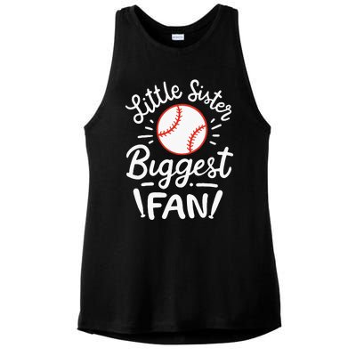 Baseball Little Sister Biggest Fan Ladies PosiCharge Tri-Blend Wicking Tank