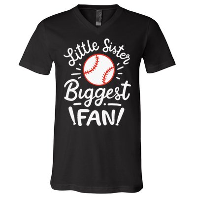 Baseball Little Sister Biggest Fan V-Neck T-Shirt