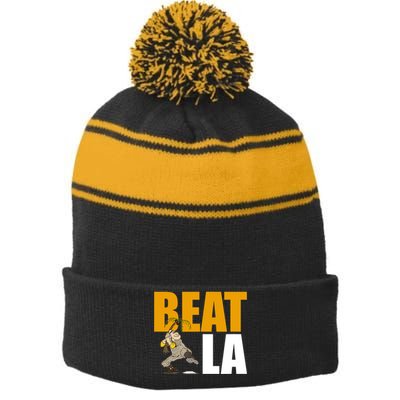 Beat LA San Diego Baseball Stripe Pom Pom Beanie