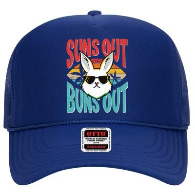 Bunny Lover Suns Out Buns Out Gift High Crown Mesh Back Trucker Hat