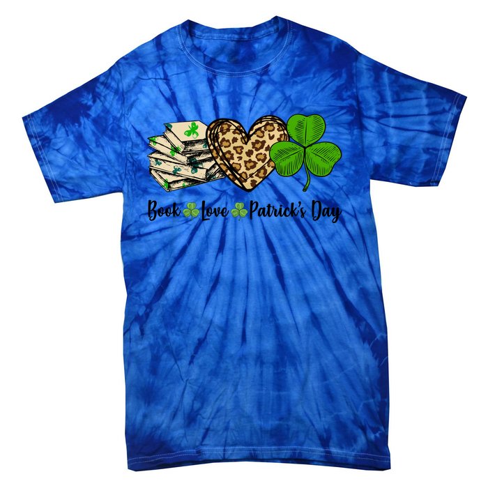 Book Love Shamrock Leopard Heart Book Lover St Patrick's Day Funny Gift Tie-Dye T-Shirt