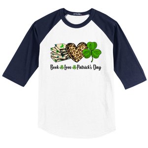 Book Love Shamrock Leopard Heart Book Lover St Patrick's Day Funny Gift Baseball Sleeve Shirt