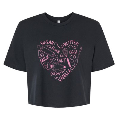 Baking Love Sugar Butter Flour Heart Cake Pastry Chef Baker Bella+Canvas Jersey Crop Tee