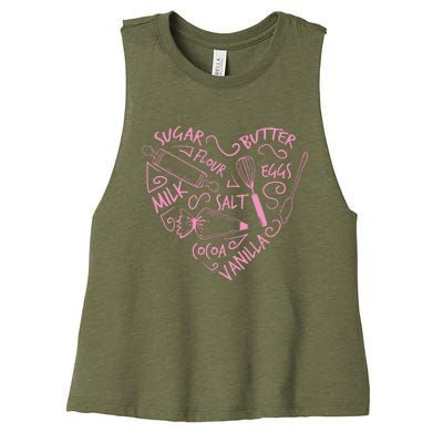 Baking Love Sugar Butter Flour Heart Cake Pastry Chef Baker Women's Racerback Cropped Tank