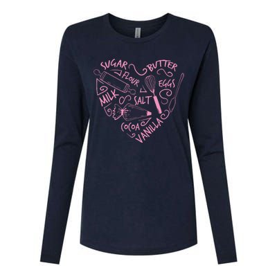 Baking Love Sugar Butter Flour Heart Cake Pastry Chef Baker Womens Cotton Relaxed Long Sleeve T-Shirt