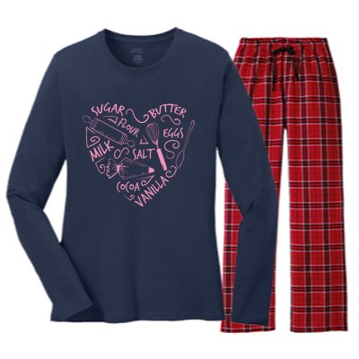 Baking Love Sugar Butter Flour Heart Cake Pastry Chef Baker Women's Long Sleeve Flannel Pajama Set 