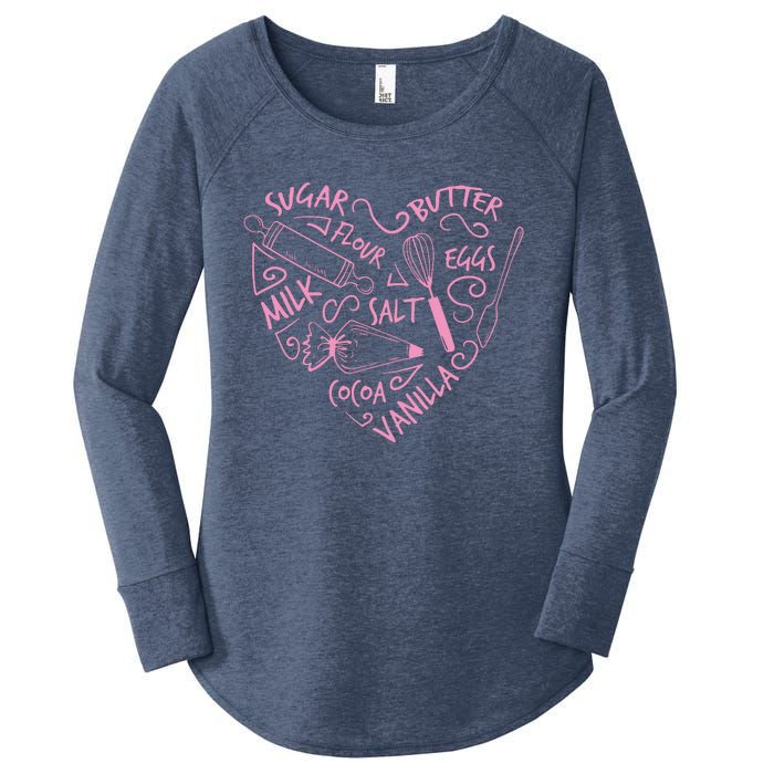 Baking Love Sugar Butter Flour Heart Cake Pastry Chef Baker Women's Perfect Tri Tunic Long Sleeve Shirt