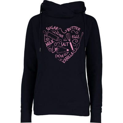 Baking Love Sugar Butter Flour Heart Cake Pastry Chef Baker Womens Funnel Neck Pullover Hood