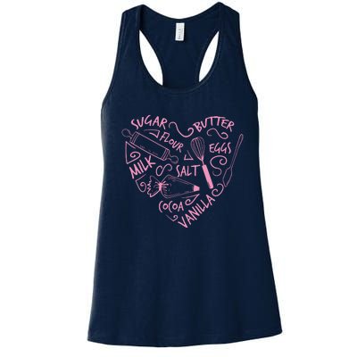 Baking Love Sugar Butter Flour Heart Cake Pastry Chef Baker Women's Racerback Tank