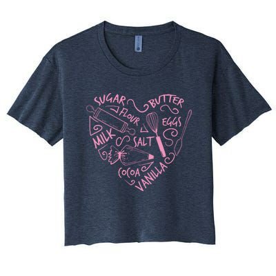 Baking Love Sugar Butter Flour Heart Cake Pastry Chef Baker Women's Crop Top Tee