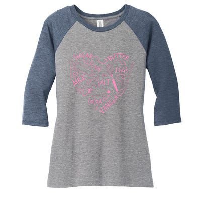 Baking Love Sugar Butter Flour Heart Cake Pastry Chef Baker Women's Tri-Blend 3/4-Sleeve Raglan Shirt