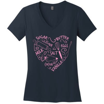 Baking Love Sugar Butter Flour Heart Cake Pastry Chef Baker Women's V-Neck T-Shirt