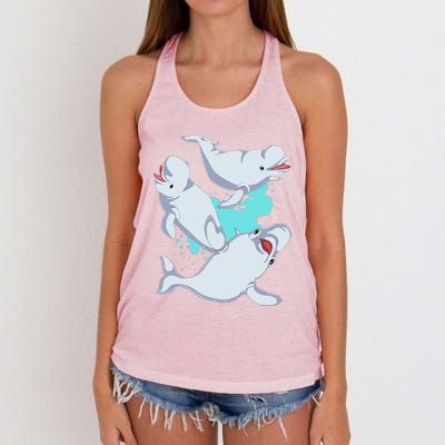 Beluga Lover Sea Creature Ocean Mammal Animal Beluga Whale Women's Knotted Racerback Tank