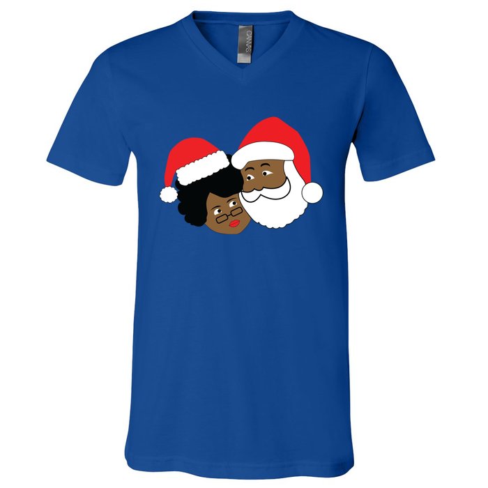 Black Loving Santa Claus And Mrs Claus Ethnic Christmas Meaningful Gift V-Neck T-Shirt