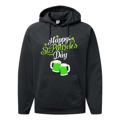 Beer Lucky Shamrock Happy St Patricks Day Green Performance Fleece Hoodie