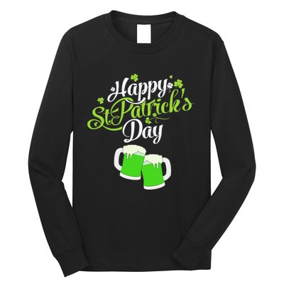 Beer Lucky Shamrock Happy St Patricks Day Green Long Sleeve Shirt