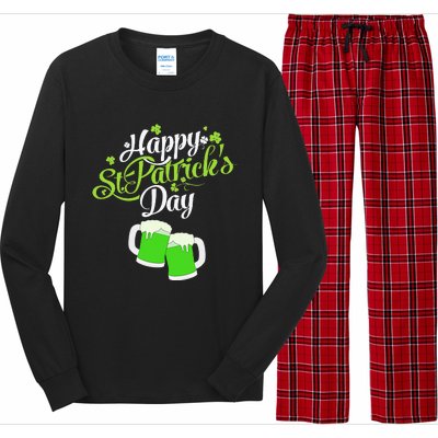 Beer Lucky Shamrock Happy St Patricks Day Green Long Sleeve Pajama Set