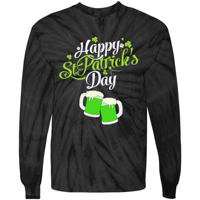 Beer Lucky Shamrock Happy St Patricks Day Green Tie-Dye Long Sleeve Shirt