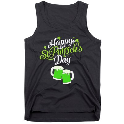 Beer Lucky Shamrock Happy St Patricks Day Green Tank Top